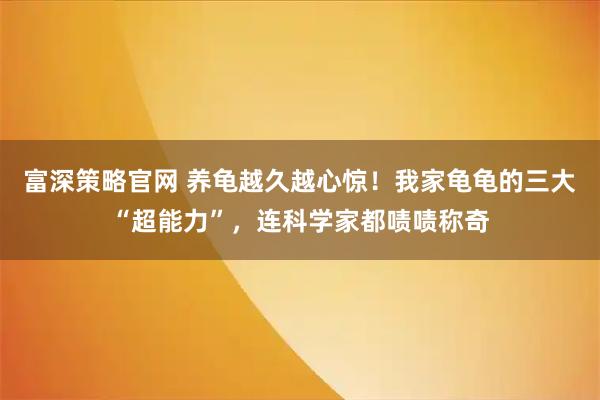 富深策略官网 养龟越久越心惊！我家龟龟的三大“超能力”，连科学家都啧啧称奇